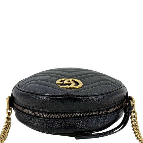 Gucci  GG Marmont Mini Round Leather Crossbody Bag Black 550154 - Picture 5 of 14